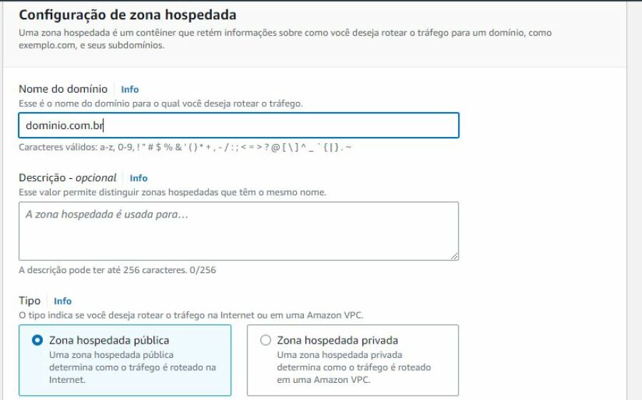Imagem criando zona hospedada